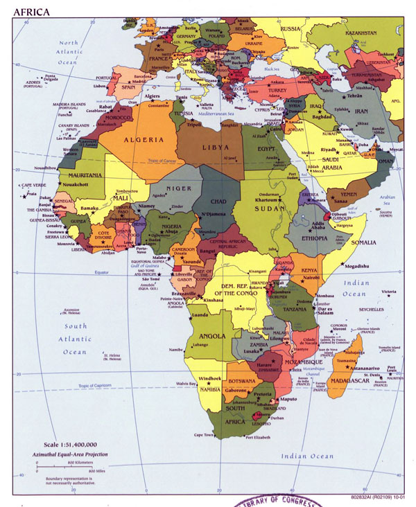 Detailed political map of Africa with capitals - 2001.
