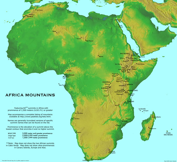 Large detailed Africa mountains map.