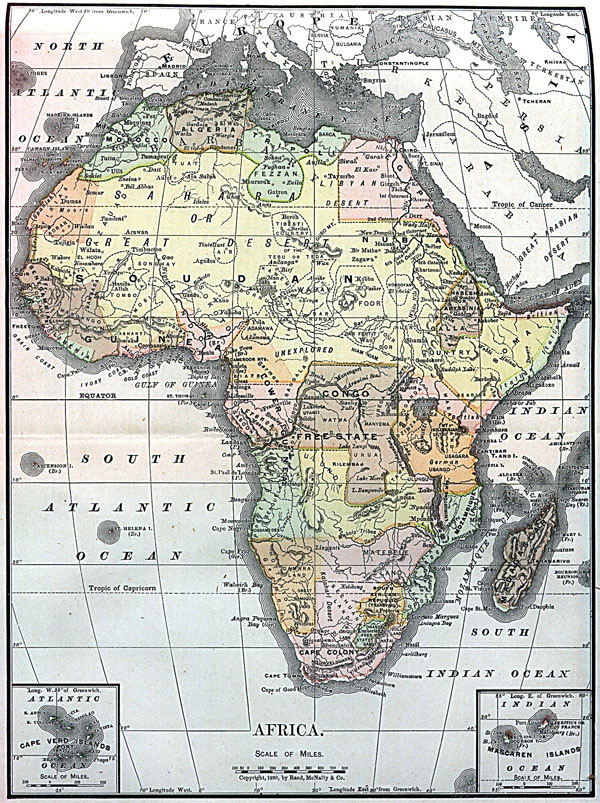 Large detailed old political map of Africa.