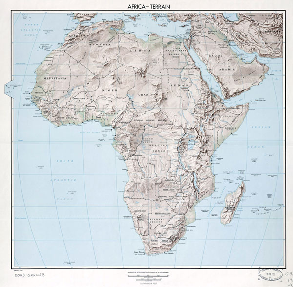 Large old terrain map of Africa - 1959.