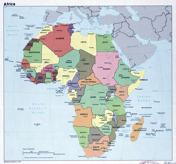 Large political map of Africa with major cities - 1985.