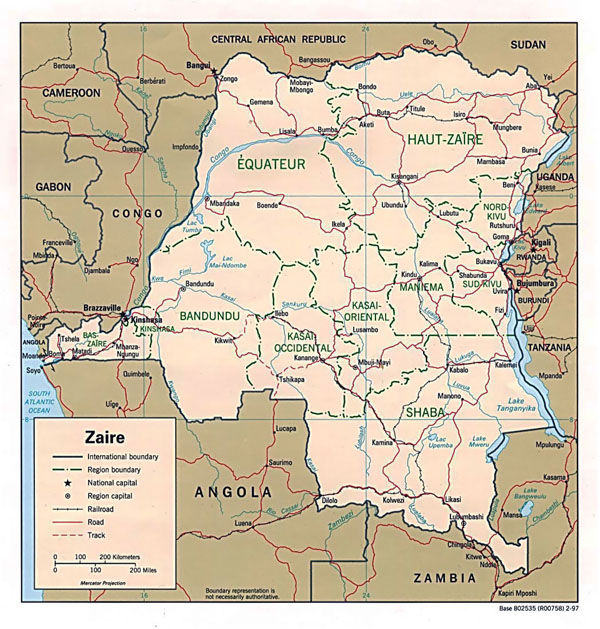 Detailed political map of Congo Democratic Republic.