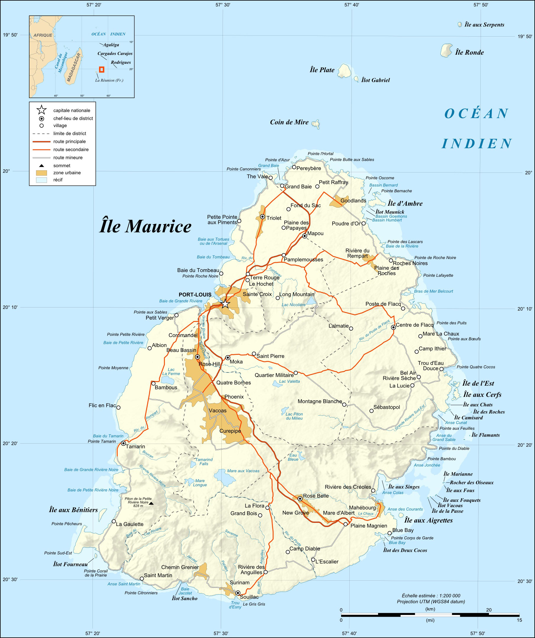 Large detailed relief road map of Mauritius. Mauritius large detailed relief and road map | Vidiani.com | Maps of all countries in one place