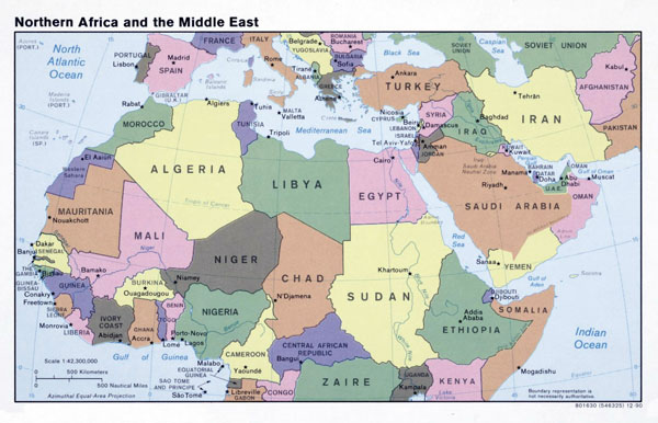 Large political map of North Africa and the Middle East - 1990.