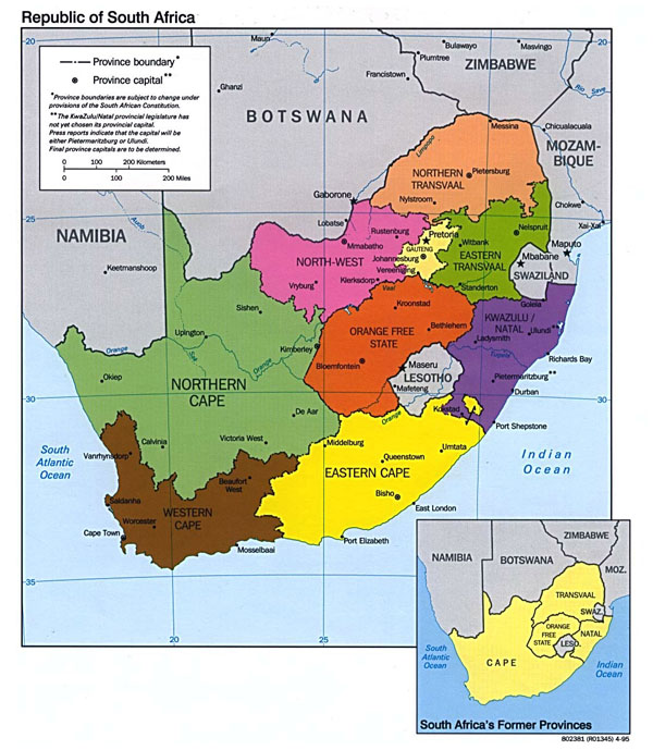 Administrative map of South Africa. South Africa administrative map.