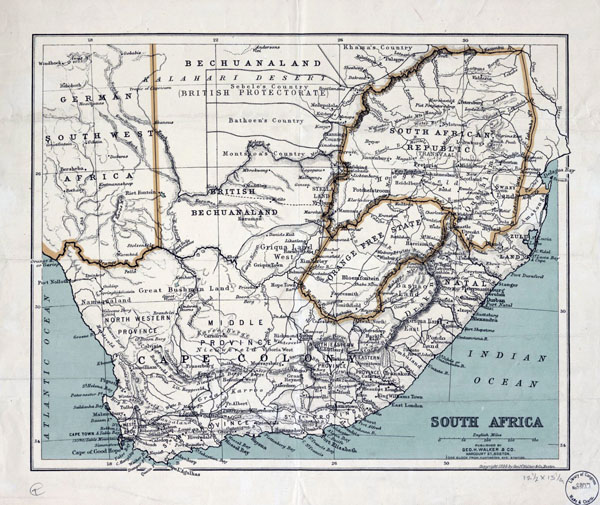 Large old political map of South Africa with relief - 1899.