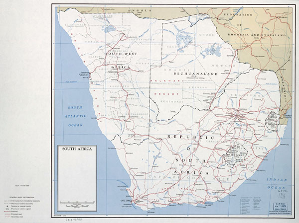 Large political map of South Africa - 1961.
