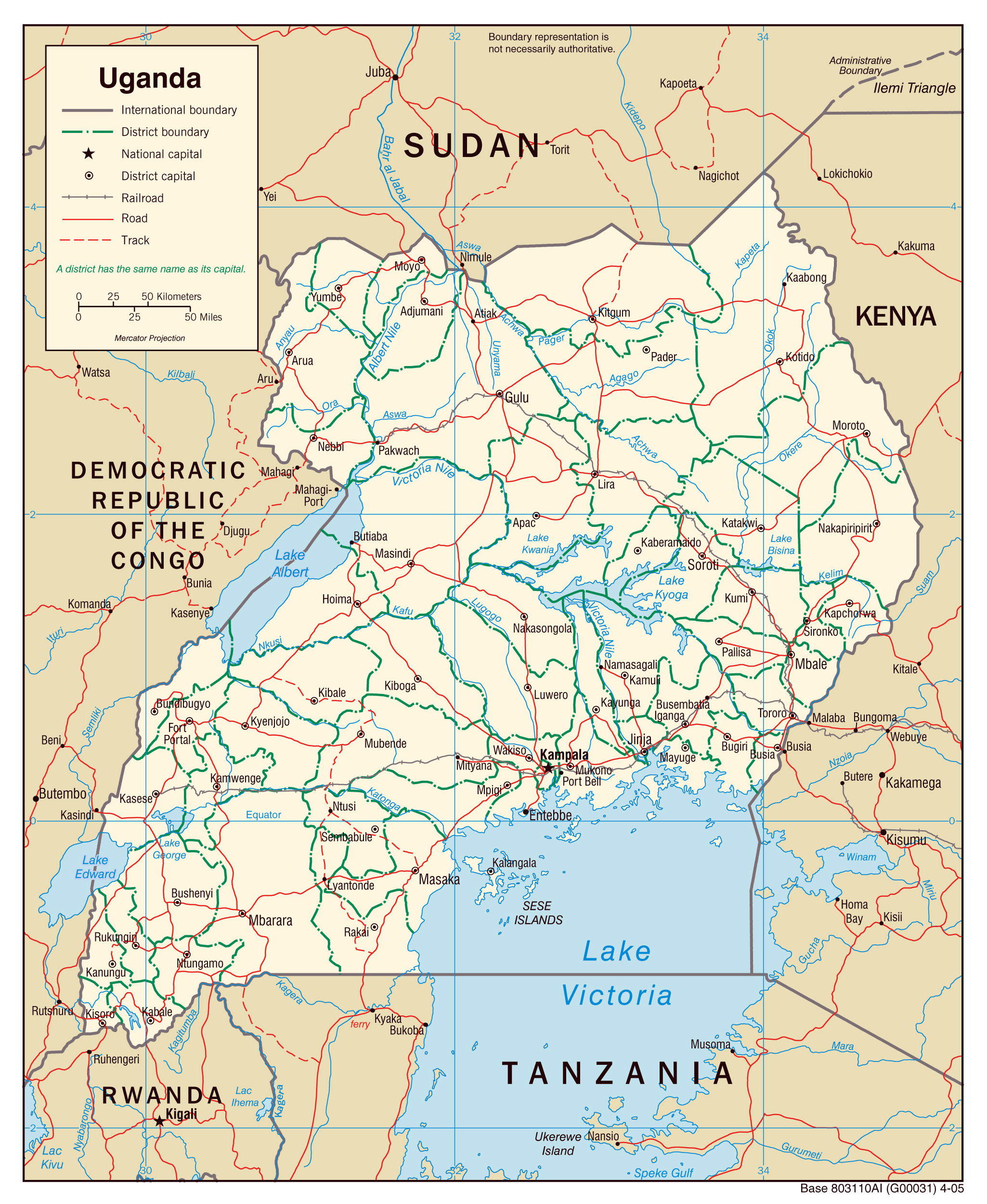 Detailed political map of Uganda. Uganda detailed political map