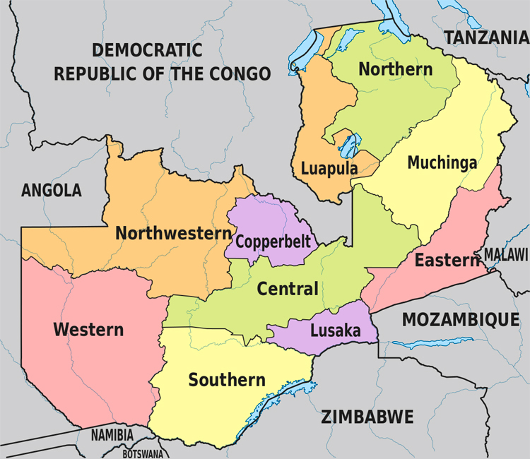 Zambia map with provinces. Zambia map with the provinces name.