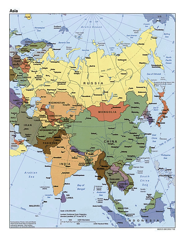 Detailed political map of Asia - 1992.