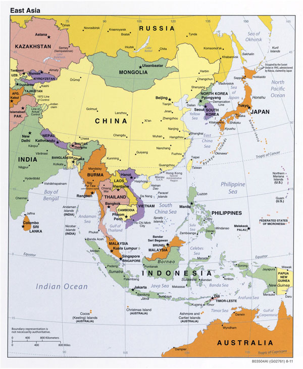 Large detailed political map of East Asia.