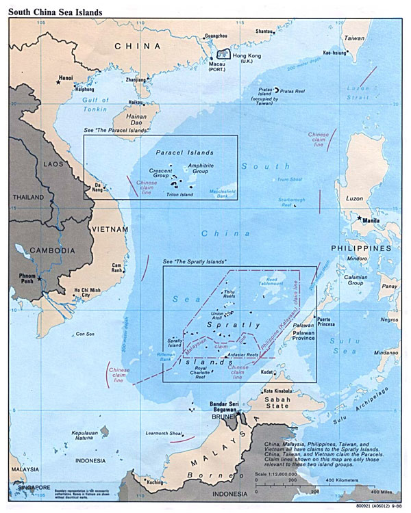Large map of South China Sea Islands - 1988.