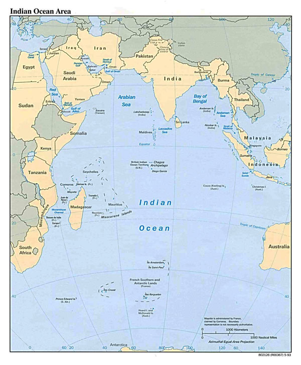 Large political map of Indian Ocean Area - 1993.