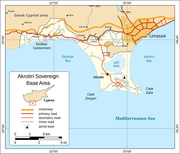 Detailed political map of Akrotiri. Akrotiri detailed political map.