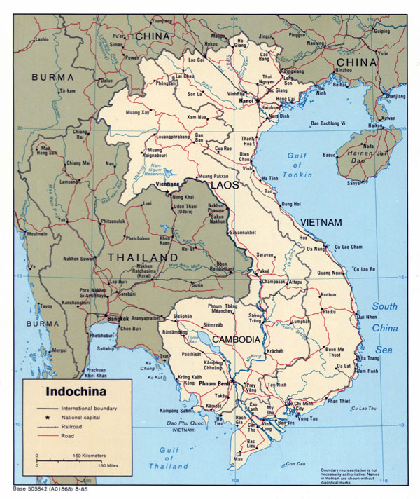 Large detailed political map of Indochina - 1985.