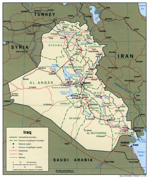Detailed Political And Administrative Map Of Iraq With Roads And Cities
