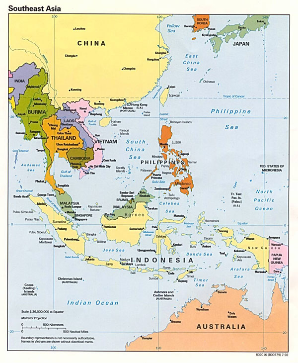 Detailed political map of Southeast Asia - 1992.