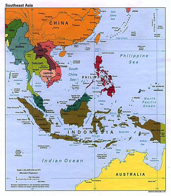 Detailed political map of Southeast Asia with capitals - 1997.