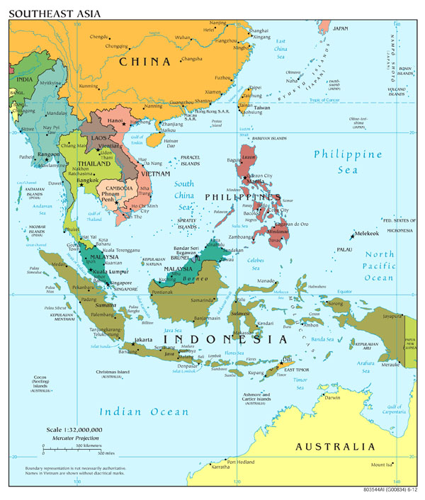 Large scale political map of Southeast Asia - 2012.