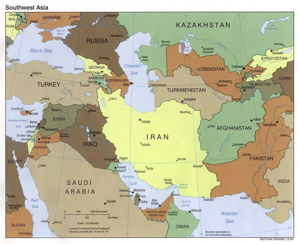 Large political map of Southwest Asia - 2000.