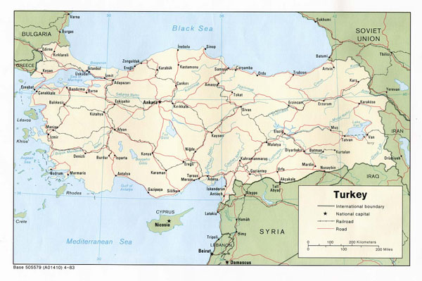 Detailed road and political map of Turkey. Turkey detailed road and political map.