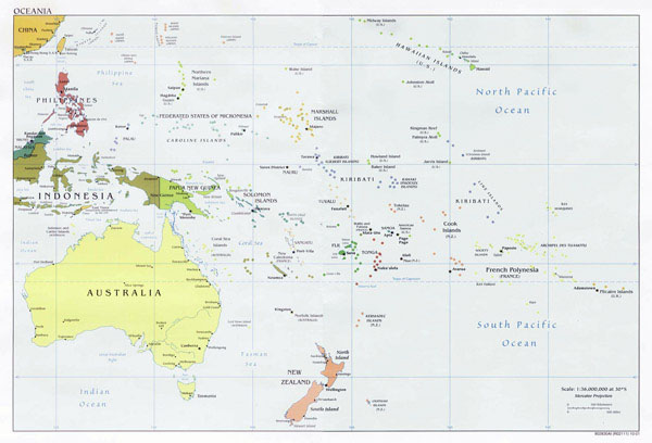Australia and Oceania detailed political map.