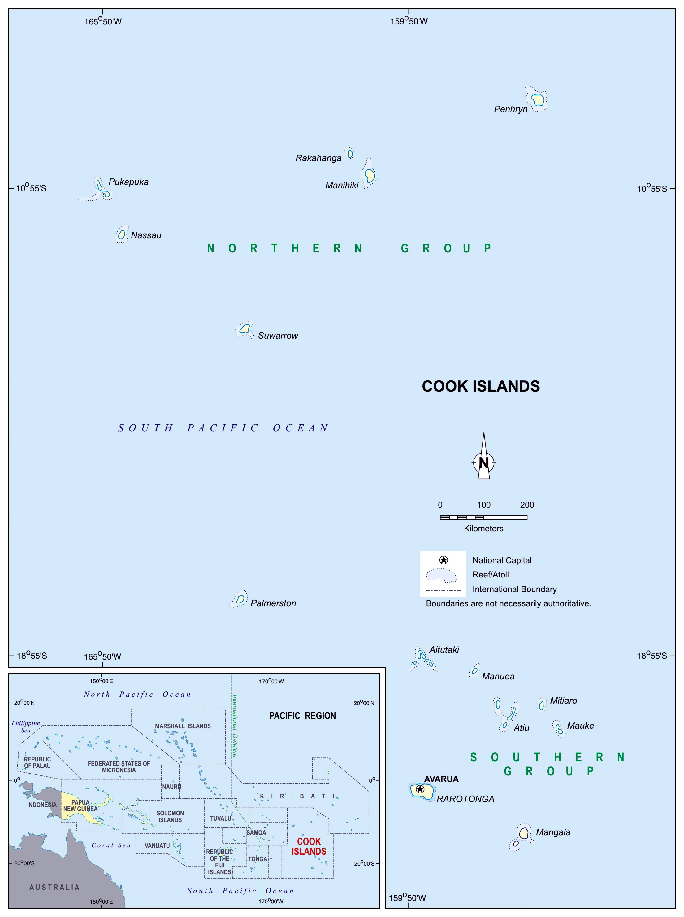 Full Political Map Of Cook Islands Cook Islands Full Political Map
