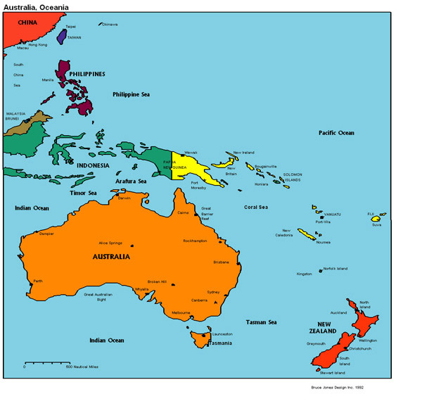 Political map of Australia and Oceania.