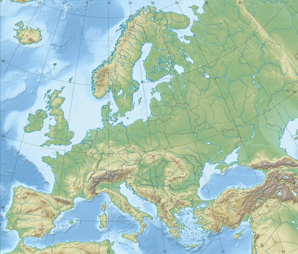 Detailed physical and relief map of Europe.