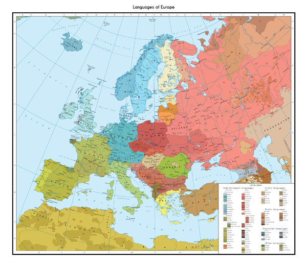 Large detailed linguistic map of Europe.