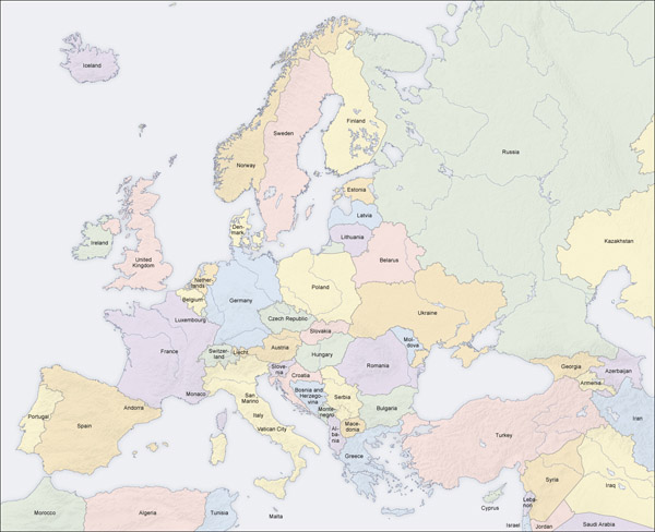 Large detailed political and relief map of Europe.