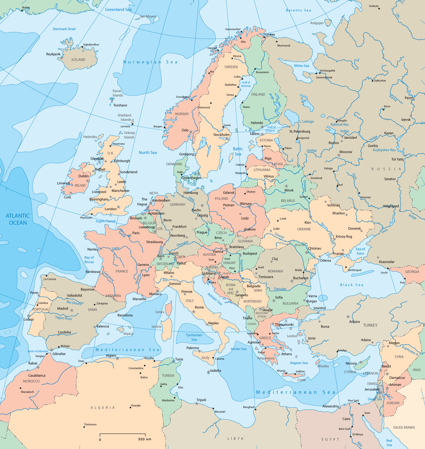 Large Map Of Europe With Cities