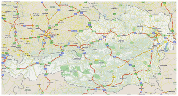 Detailed road and highways map of Austria.
