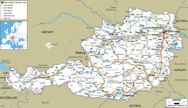 Large detailed roads map of Austria with all cities and airports.