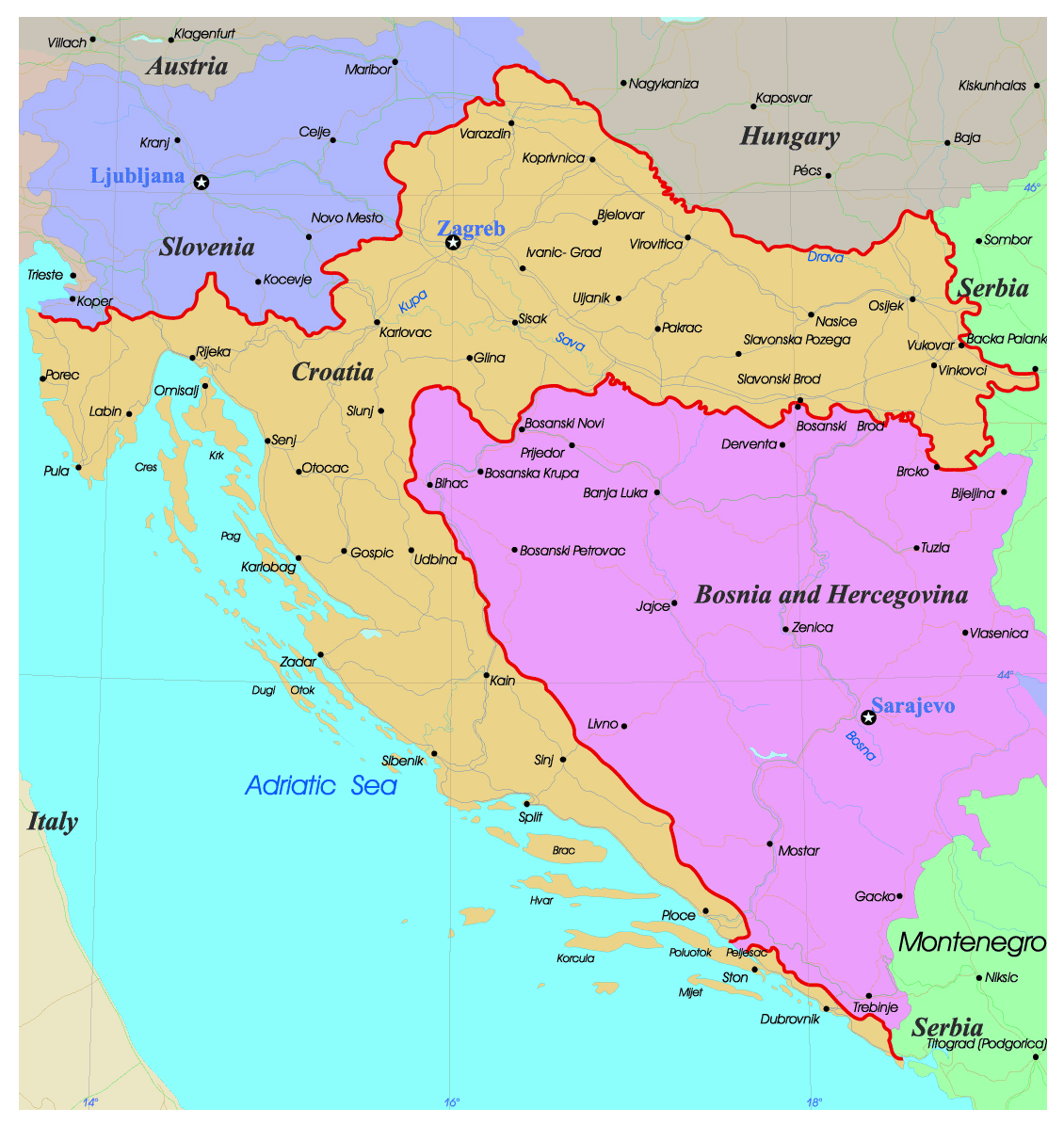 detailed-administrative-map-of-croatia-with-roads-and-major-cities