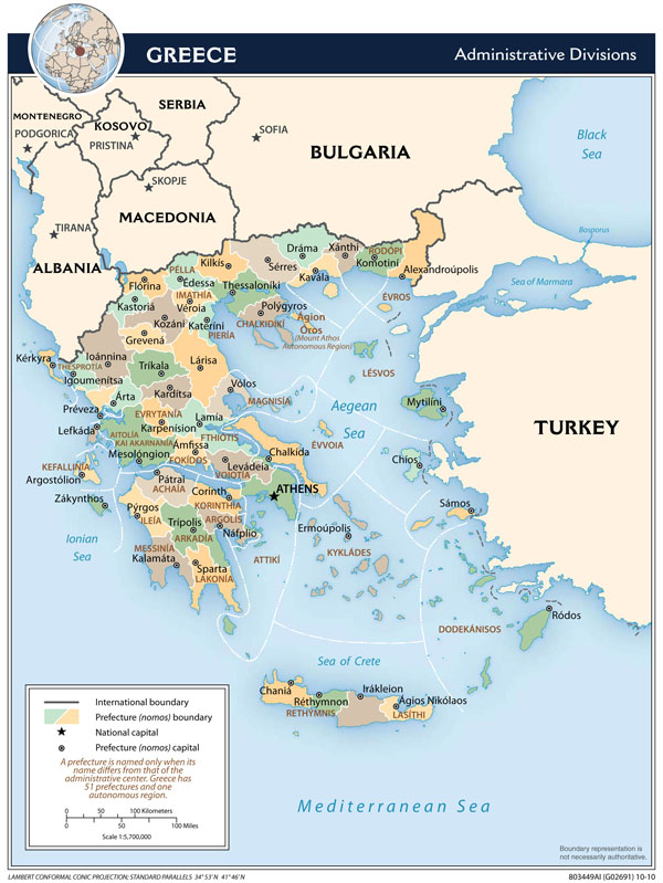 Large detailed administrative divisions map of Greece.
