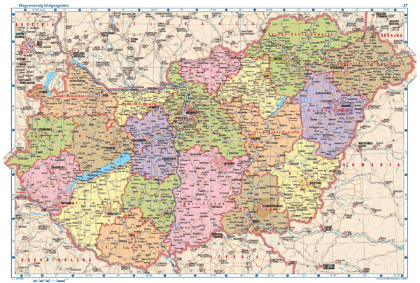 Large detailed political and administrative map of Hungary with all cities, villages, roads, highways and airports.