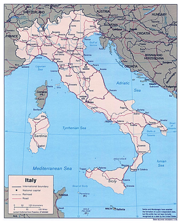 Detailed political map of Italy - 1996.