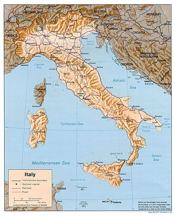 Detailed relief map of Italy. Italy detailed relief map.