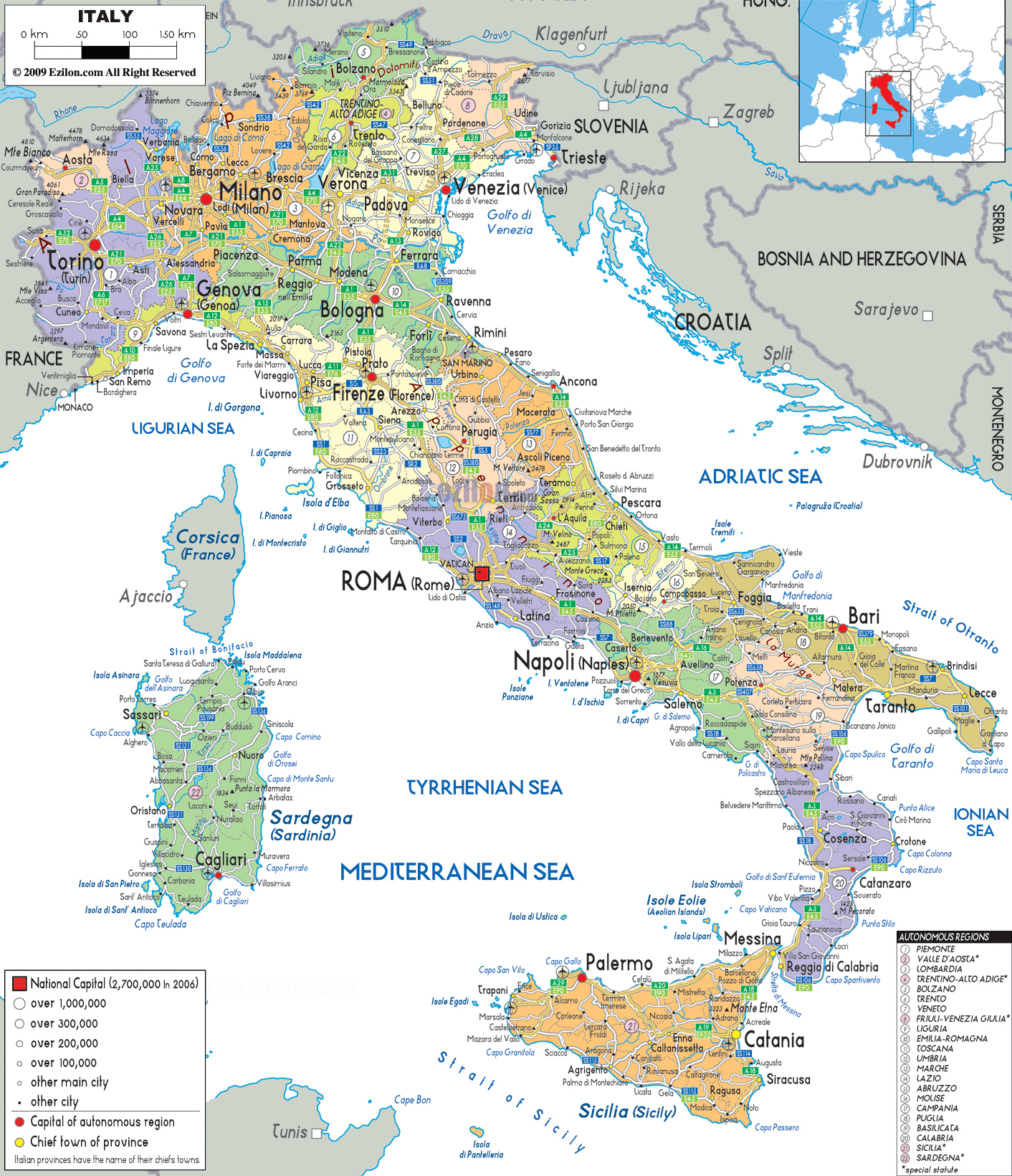 Large Detailed Political And Administrative Map Of Italy With All