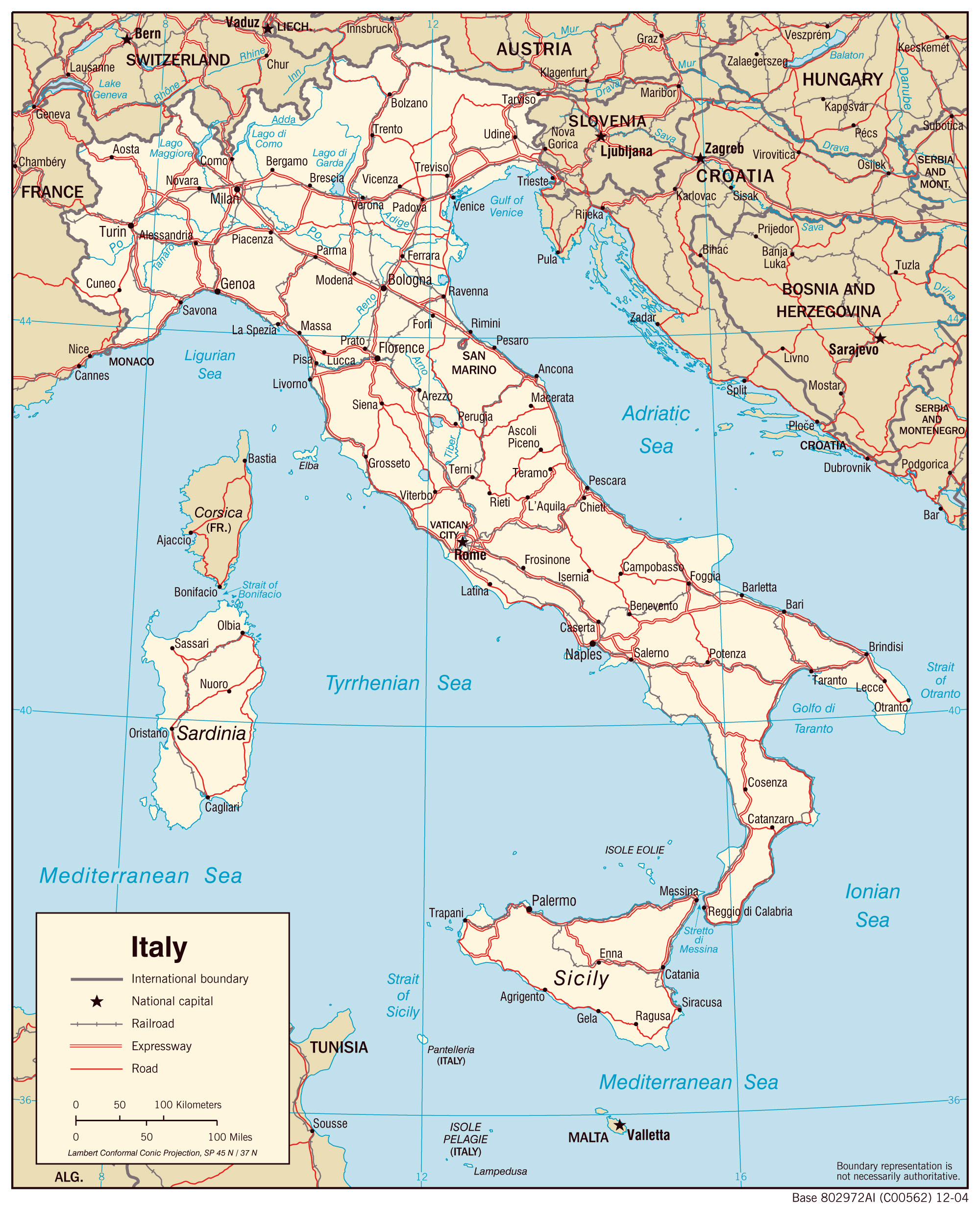 Large Detailed Political Map Of Italy With Roads And Major Cities Vidiani Maps Of All