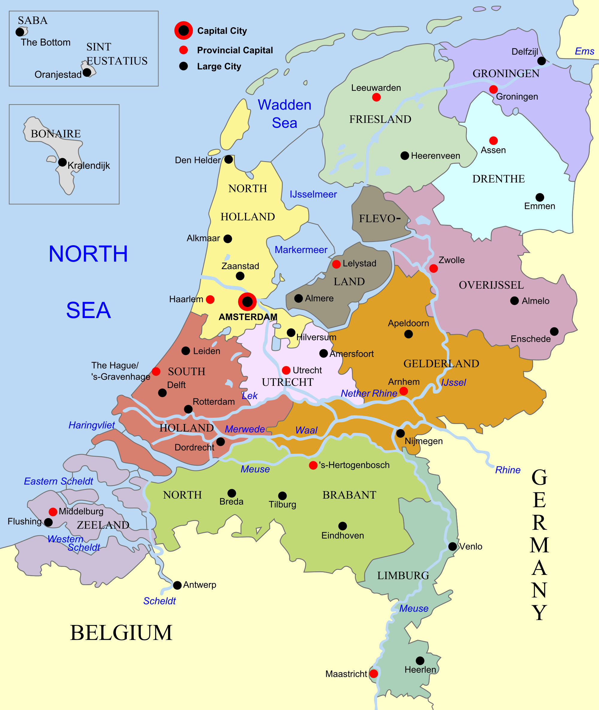 Administrative map of Netherlands (Holland). Netherlands administrative