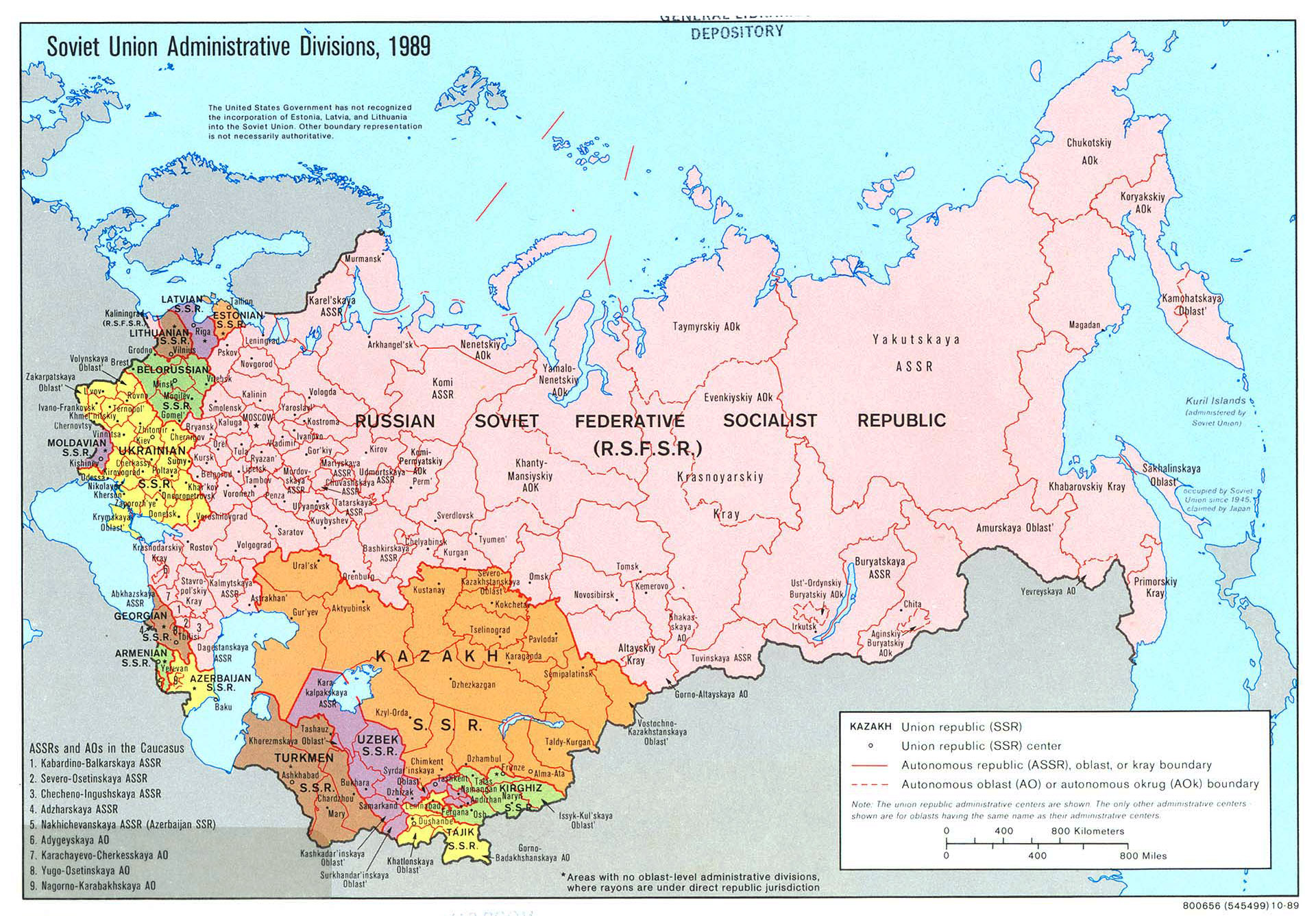 Large Detailed Administrative Divisions Map Of Soviet Union 1989 Vidiani Maps Of All