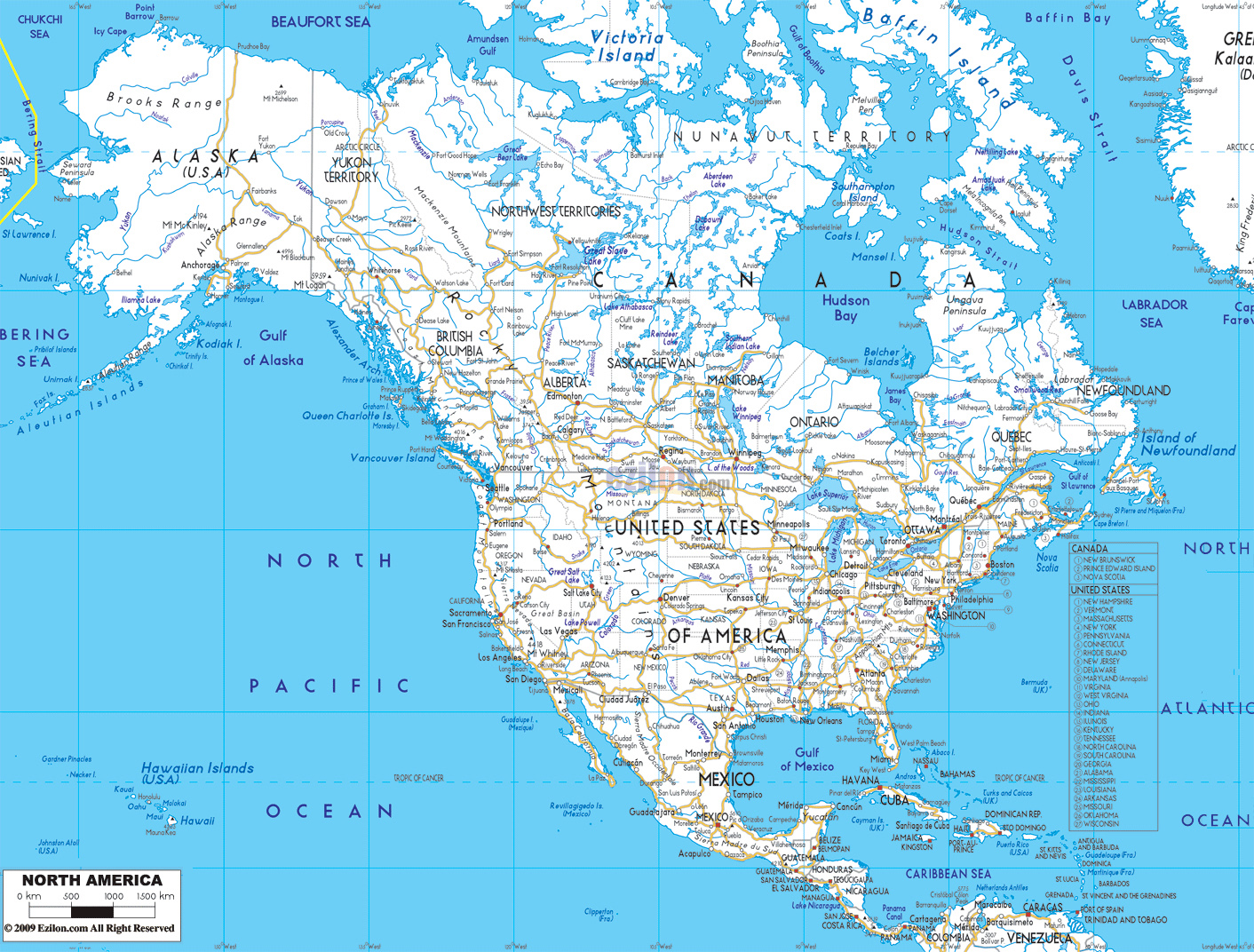 map of north america with cities Large Detailed Road Map Of North America With Cities And Airports map of north america with cities