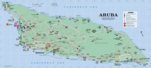 Detailed road and tourist map of Aruba. Aruba detailed road and tourist map.