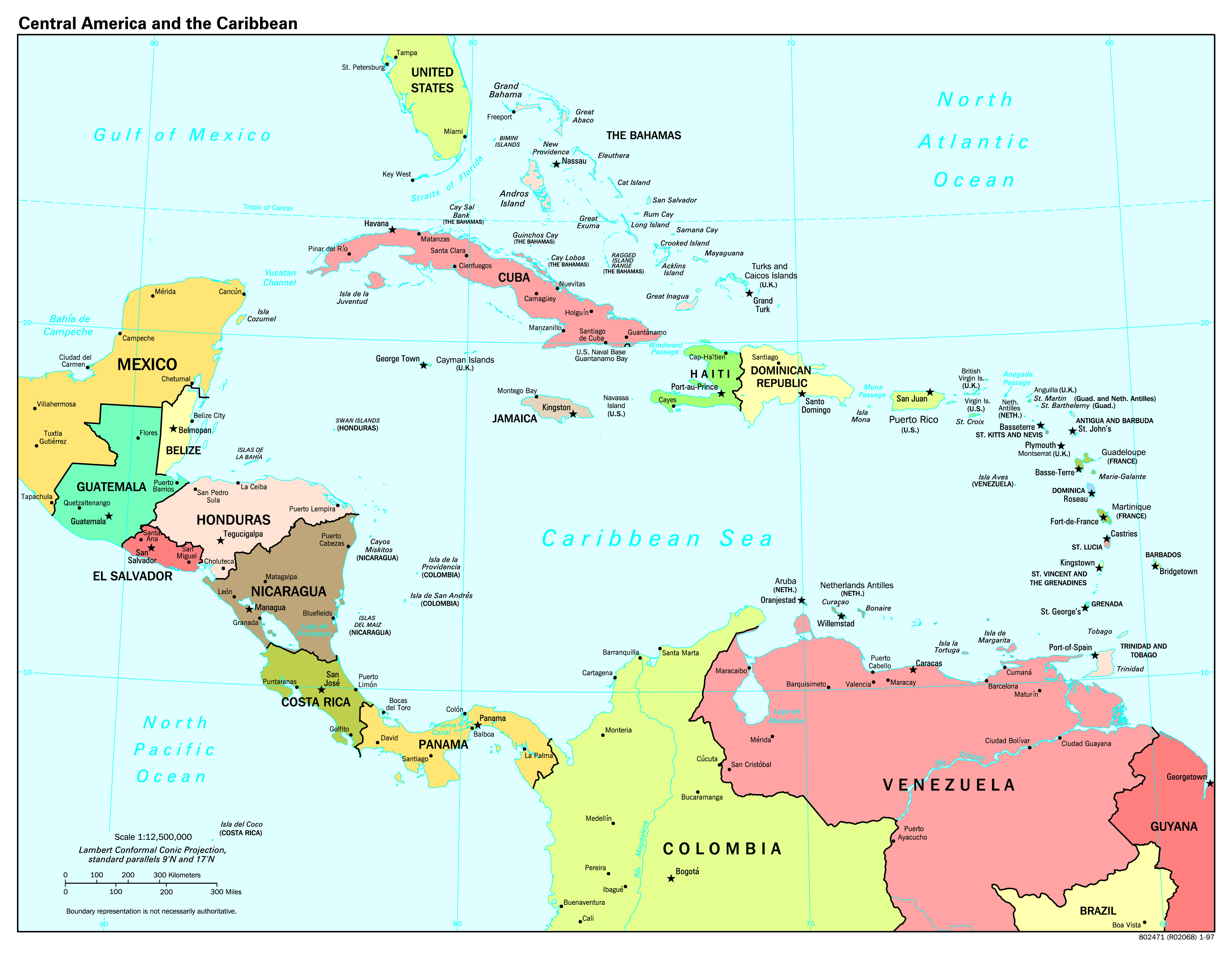 central america political map with capitals Large Scale Political Map Of Central America And The Caribbean central america political map with capitals