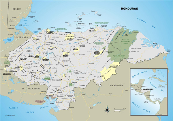 Large detailed administrative and road map of Honduras.