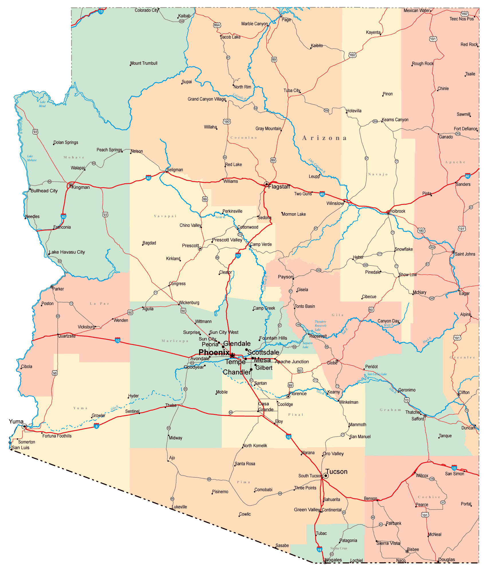 Detailed Political Map Of Arizona And Arizona Details Map Images And