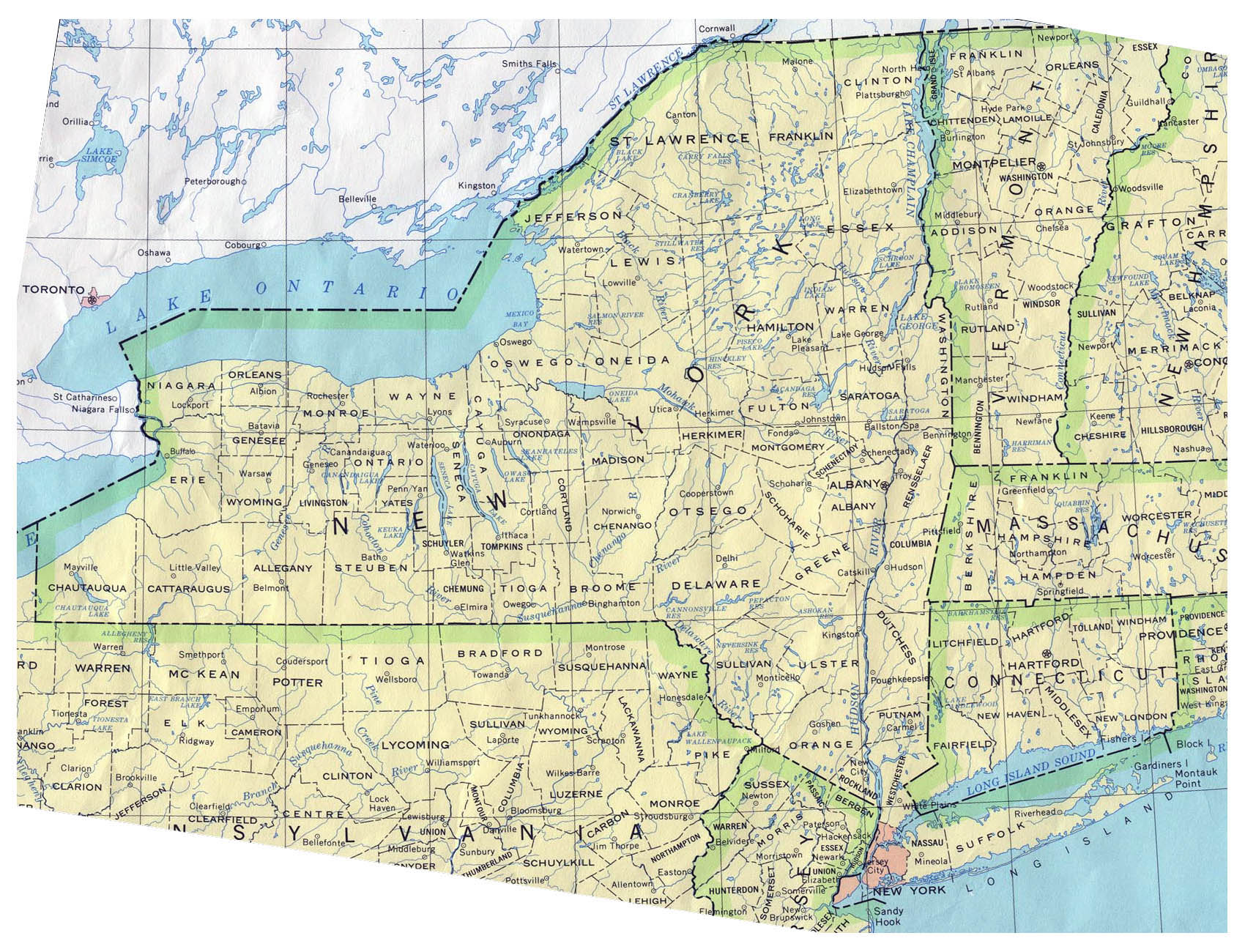 Detailed administrative map of New York State. New York State detailed