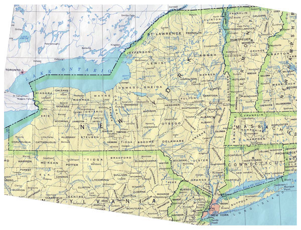 Detailed administrative map of New York State.